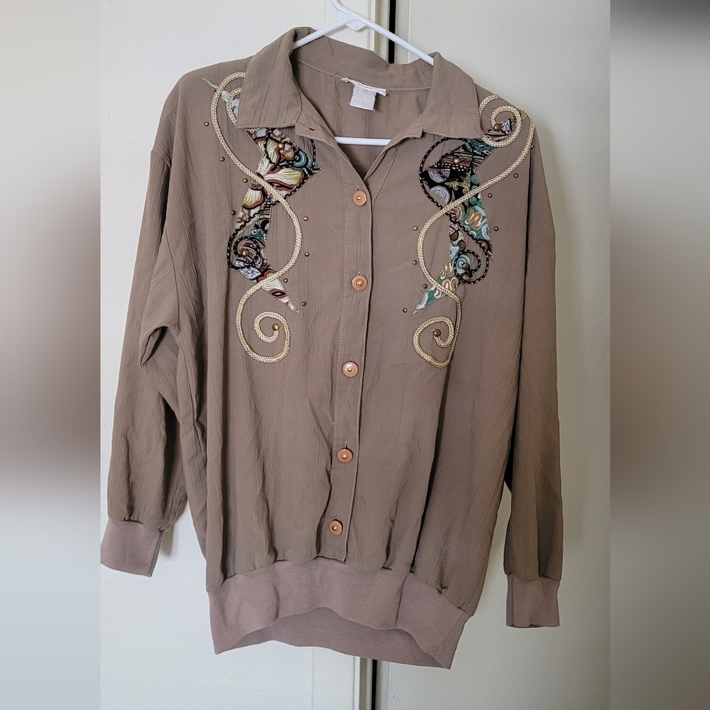Adolfo Collectibles vintage embroidered studs sweatshirt blouse top